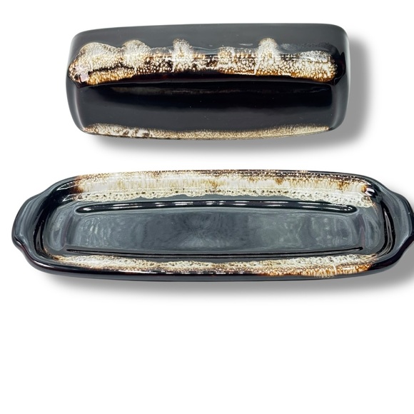 Pfaltzgraff Vintage Brown Glaze Drip Gourmet Stoneware Covered Butter Dish 7.75" - Picture 5 of 10